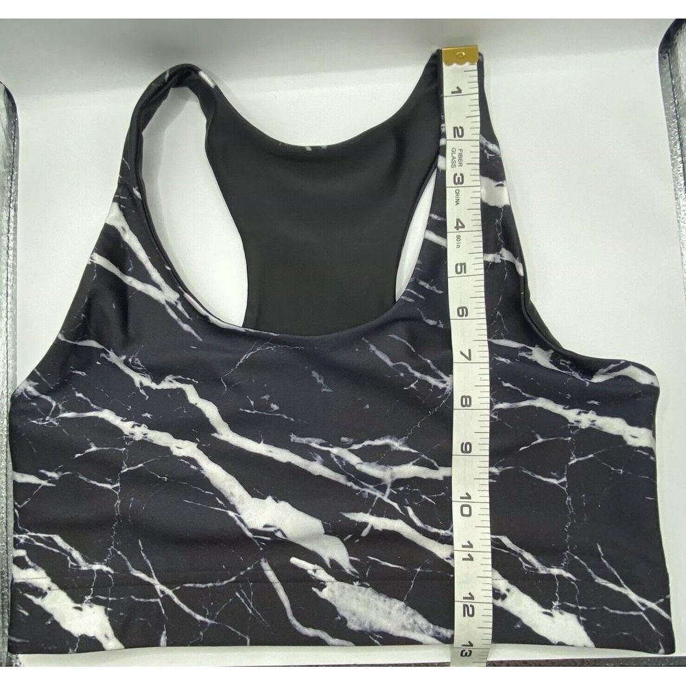 TEREZ Size Medium Sports Bra Black White Marble Racerback Stretch‎ Scoop-Neck - Picture 6 of 7